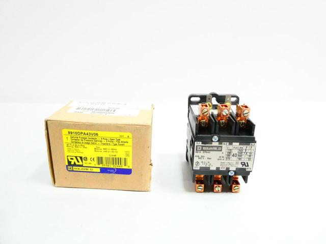 SQUARE D 8910DPA43V06 DEFINITE PURPOSE CONTACTOR 480V-AC 50A AMP 20HP