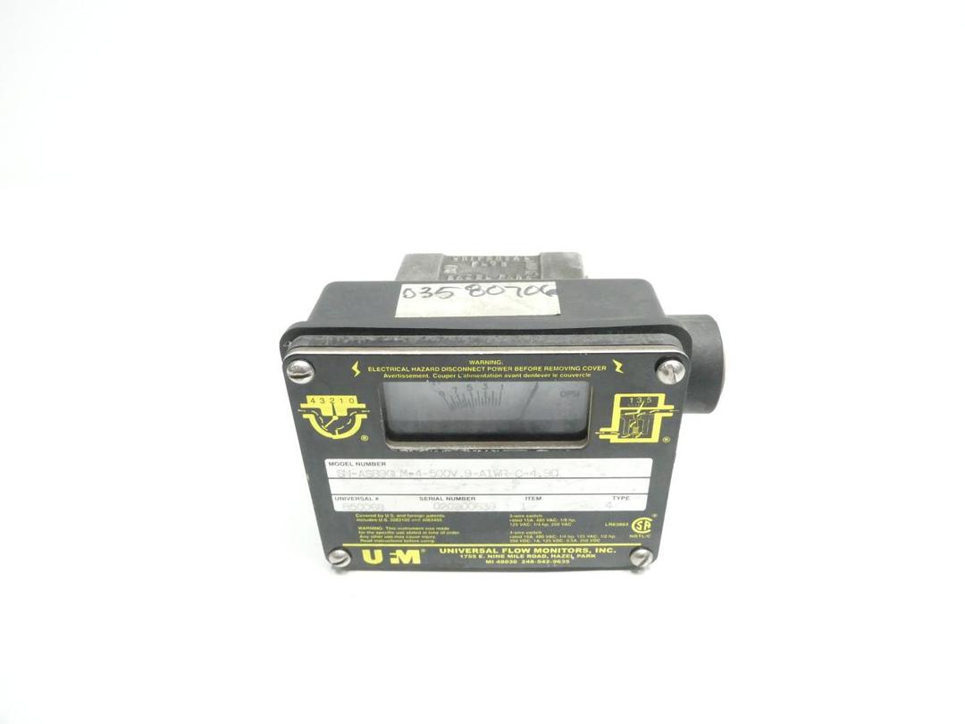 UFM SN-ASB9GLM-4-500V.9-A1WR-C-4.9D FLOW METER 0-9GPM 0-35LPM 1/2IN NPT