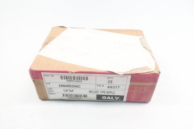 BOX OF 25 SMITH-COOPER 84NI4002040C GALVANIZED WELDED PIPE NIPPLE 1/4IN X 4IN