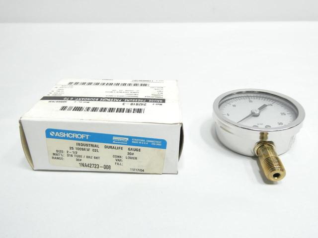 ASHCROFT 25-1009AW-02L-30# PRESSURE GAUGE 2-1/2IN 0-30PSI 1/4IN NPT