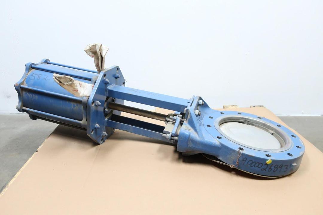 DEZURIK PNEUMATIC STEEL FLANGED KNIFE GATE VALVE 10IN 150