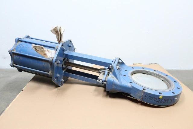 DEZURIK PNEUMATIC STEEL FLANGED KNIFE GATE VALVE 10IN 150