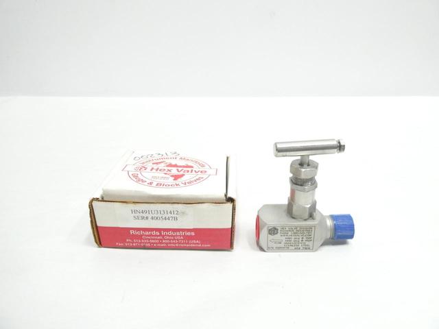 HEX VALVE HN491U3131412 MANUAL STAINLESS NEEDLE VALVE 4800PSI 1/2IN NPT