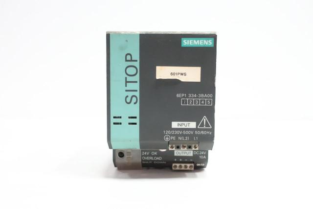 SIEMENS 6EP1 334-3BA00 MODULAR POWER SUPPLY 1/2 PH 120V-AC 10A 24V-DC