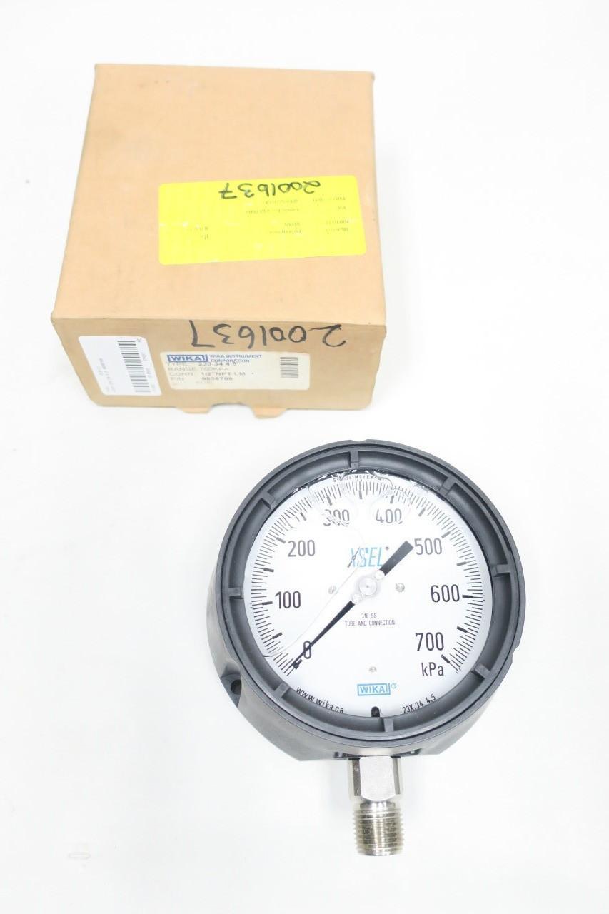 WIKA 9838708 PRESSURE GAUGE 4-1/2IN 1/2IN NPT 0-700KPA 233.34