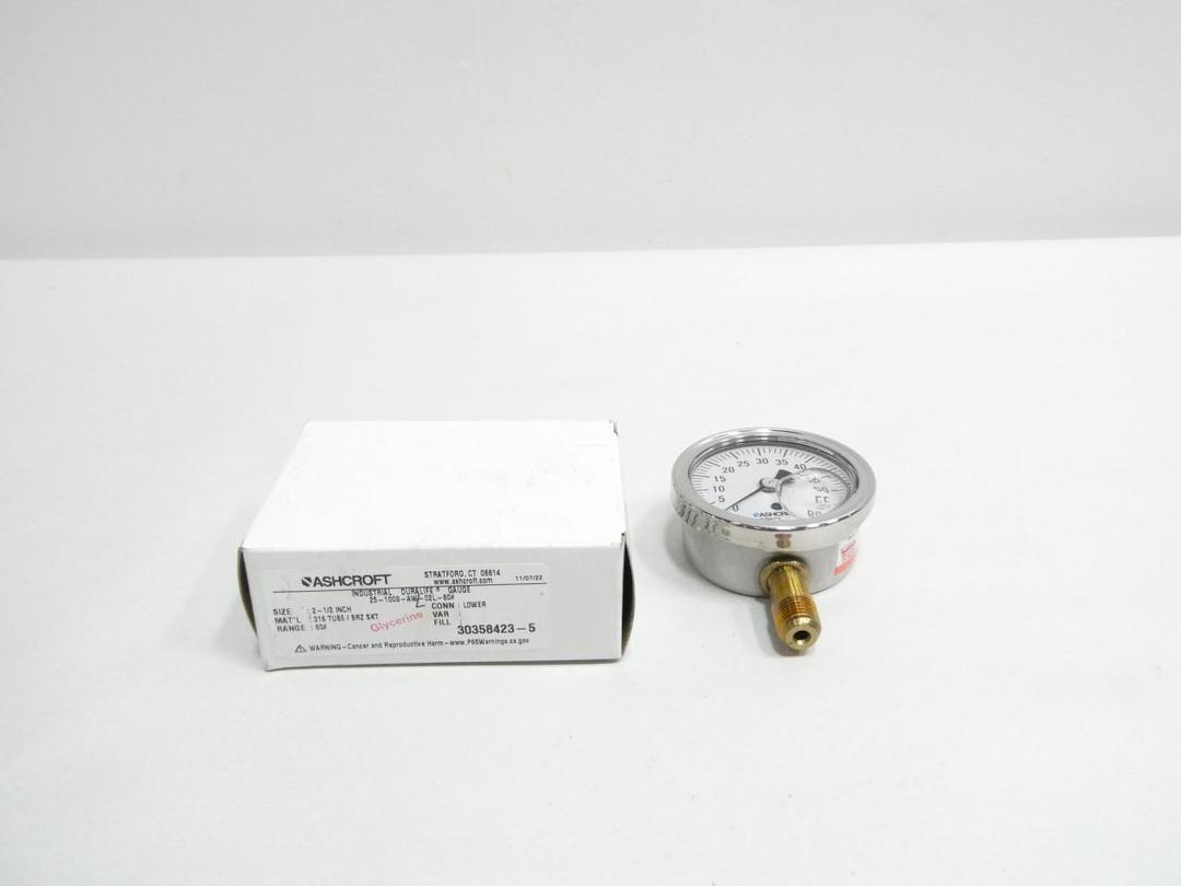 ASHCROFT 25-1009-AWL-02L-60 PRESSURE GAUGE 2-1/2IN 0-60PSI 1/4IN NPT