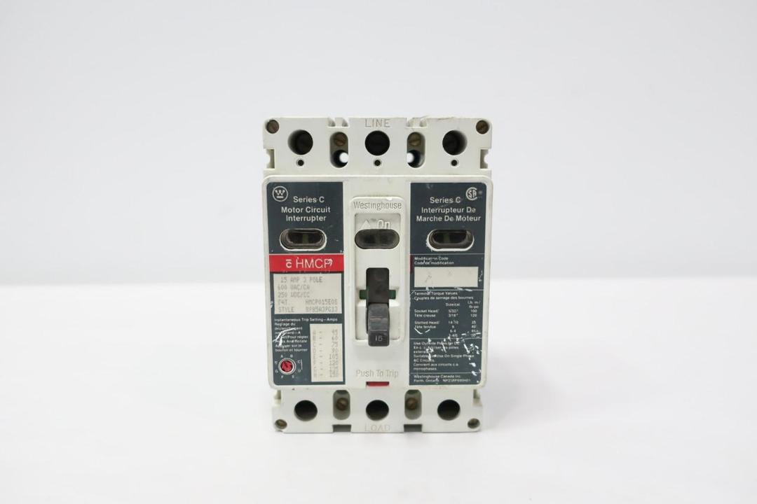 WESTINGHOUSE HMCP015E0S MOLDED CASE CIRCUIT BREAKER 3P 15A 600V-AC 250V-DC