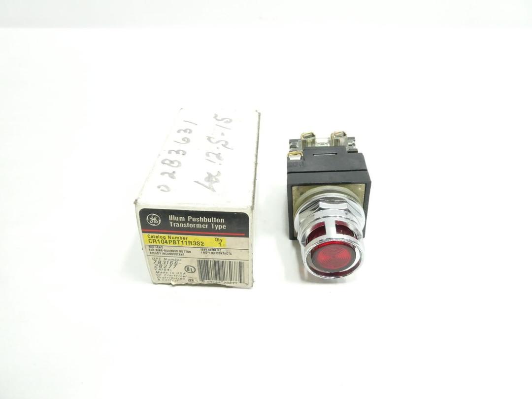 GENERAL ELECTRIC GE CR104PBT11R3S2 ILLUMINATED RED PUSHBUTTON 120V-AC