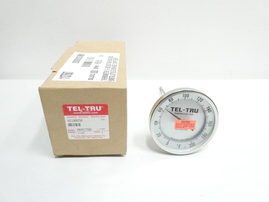 TEL-TRU AA575R BIMETAL THERMOMETER 6IN 0-200F 1/2IN NPT
