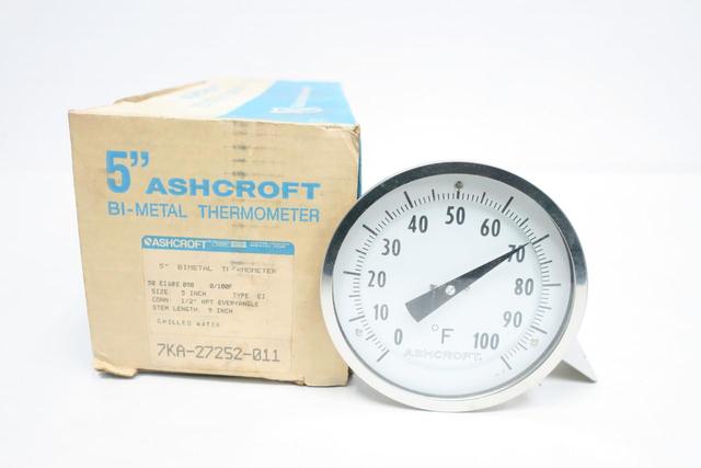 ASHCROFT 50-EI-60E-090 0/100F BIMETAL THERMOMETER 5IN 9IN 0-100F 1/2IN NPT