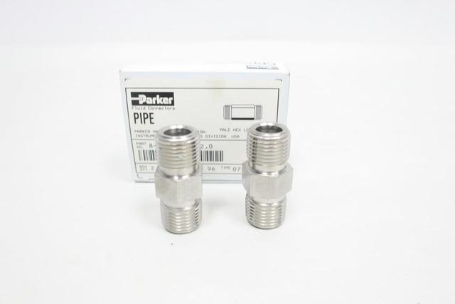 BOX OF 2 PARKER 8-8 MHLN-SS 2.0 STAINLESS NIPPLE 1/2IN NPT