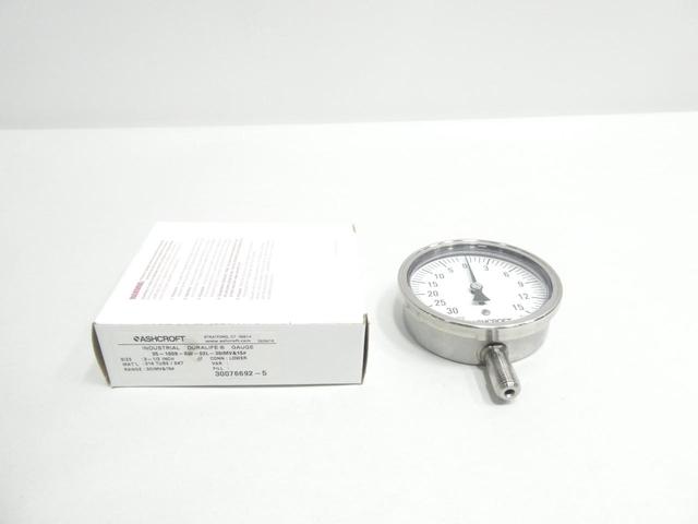 ASHCROFT 35-1009-SW-02L-30IMV&15# PRESSURE GAUGE 0-30IN-HG 0-15PSI 3-1/2IN 1/4IN