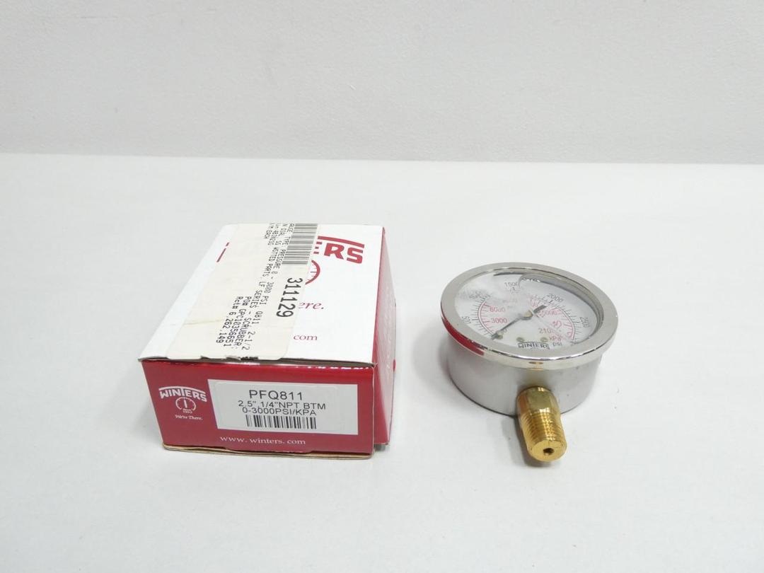 WINTERS PFQ811 PRESSURE GAUGE 2-1/2IN 0-3000PSI 1/4IN NPT