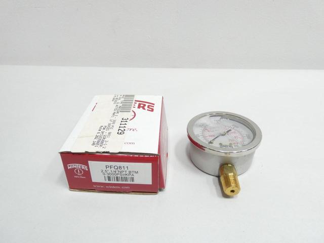 WINTERS PFQ811 PRESSURE GAUGE 2-1/2IN 0-3000PSI 1/4IN NPT