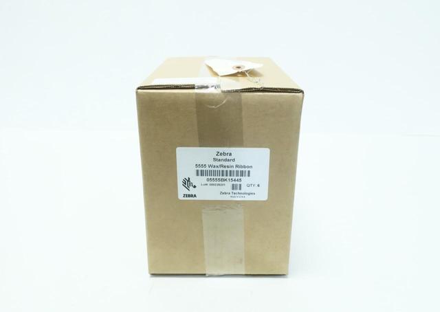 BOX OF 6 ZEBRA 05555BK15445 6.06IN X 1476FT BLACK WAX / RESIN THERMAL RIBBON