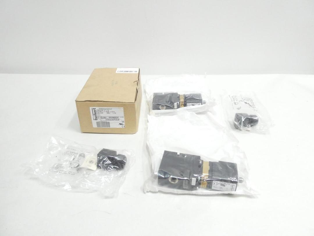 BOX OF 2 BURKERT 6518 D 5/16 PNEUMATIC SOLENOID VALVE 120V-AC 28-115PSI