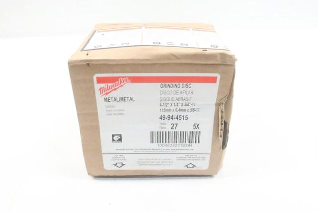 BOX OF 5 MILWAUKEE 49-94-4515 GRINDING WHEEL 4-1/2IN 1/4IN 5/8IN