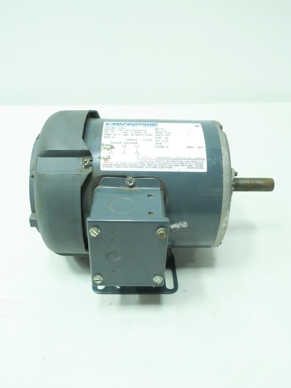 MARATHON EVM56T17F2043D AC MOTOR 56 3PH 1/3HP 1725RPM 575V-AC