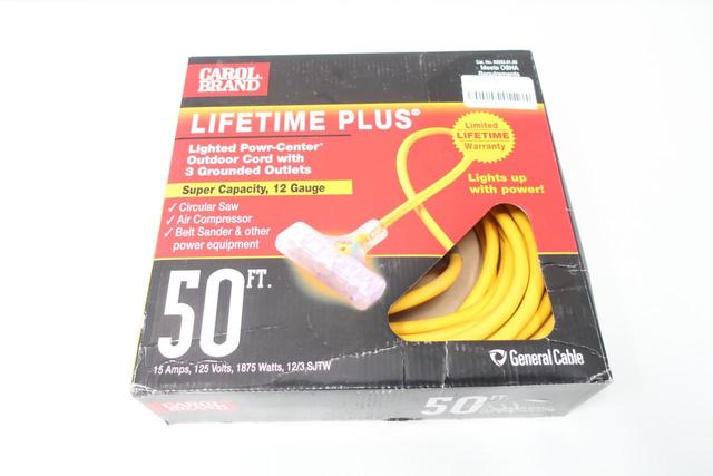 CAROL 03352.61.05 LIFETIME PLUS LIGHTED POWR-CENTER EXTENSION CABLE 50FT 125V-AC