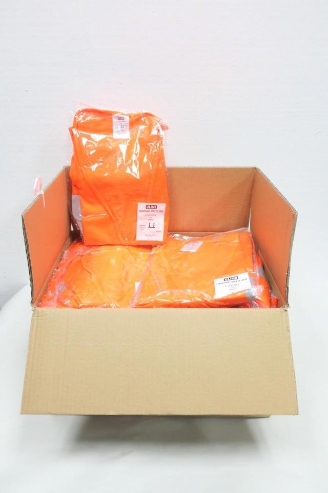 BOX OF 50 ULINE S-12517O-L ANSI CLASS 2 HI VIS ORANGE SAFETY VEST