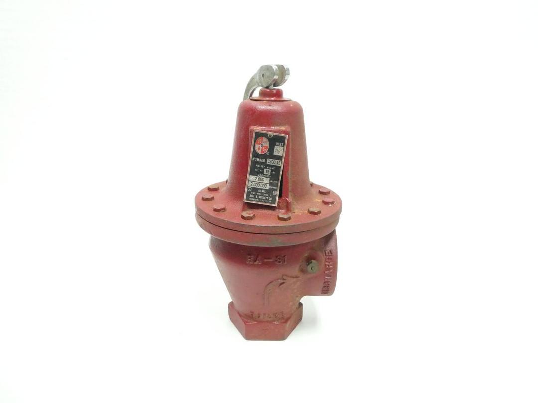 BELL & GOSSETT 3300-15 RELIEF VALVE 2000LBS/HR 15PSI 1-1/2IN NPT