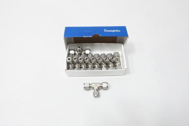 BOX OF 10 SWAGELOK SS-600-3-6-4 STAINLESS TEE 3/8IN TUBE 3/8IN TUBE 1/4IN TUBE