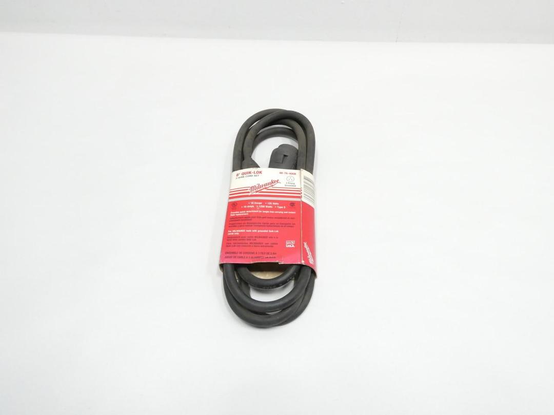 MILWAUKEE 48-76-4008 QUIK-LOK CORD 3WIRE 8FT 125V-AC