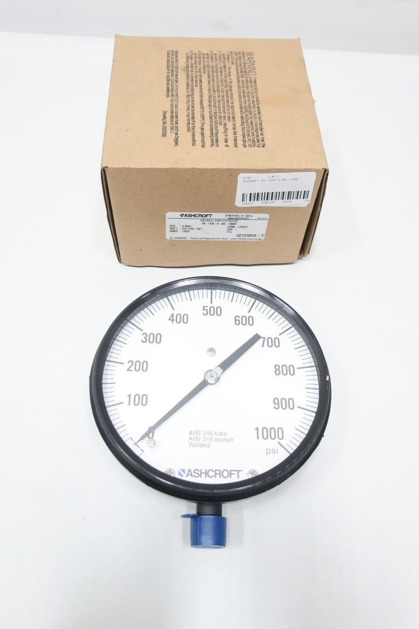 ASHCROFT 60-1220-S-04L-1000 PRESSURE GAUGE 6IN 0-1000PSI 1/2IN NPT