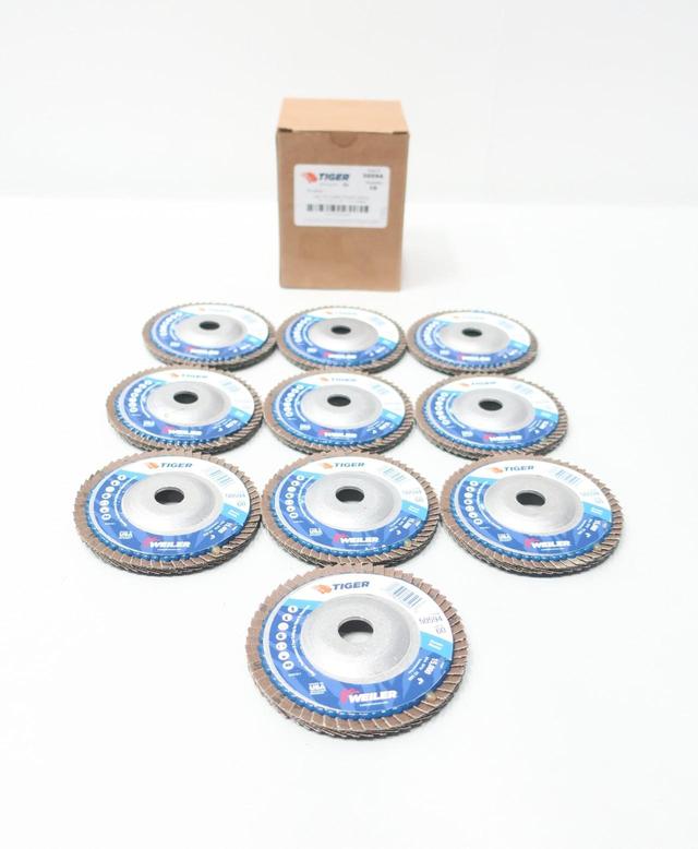 BOX OF 10 WEILER 50594 TIGER ABRASIVE FLAP DISC 5/8IN 4IN #60