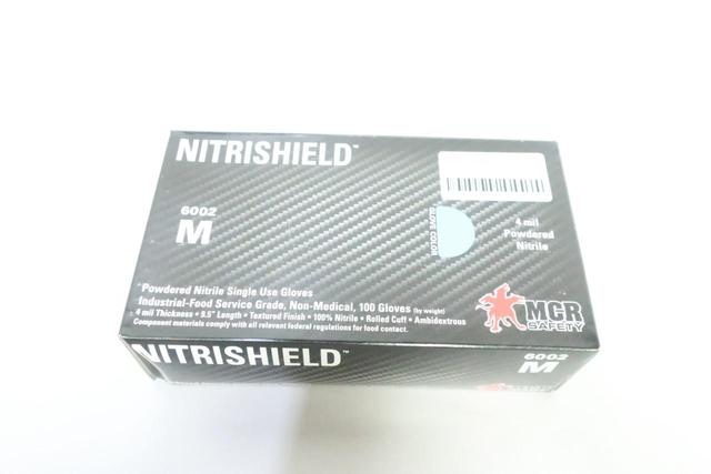 BOX OF 100 MCR SAFETY 6002M NITRISHIELD MEDIUM POWDERED NITRILE SINGLE USE GLOVE