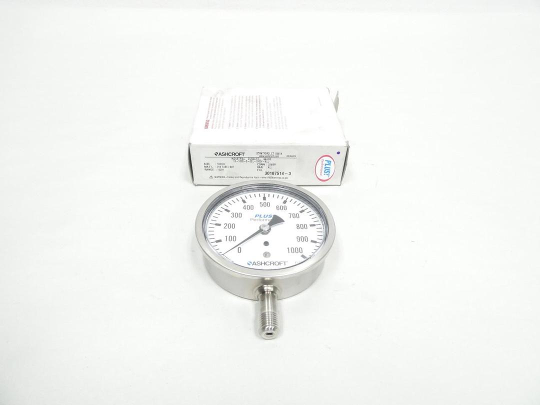 ASHCROFT 10-1008-S-02L-1000#-XLL PRESSURE GAUGE 100MM 0-1000PSI 1/4IN NPT