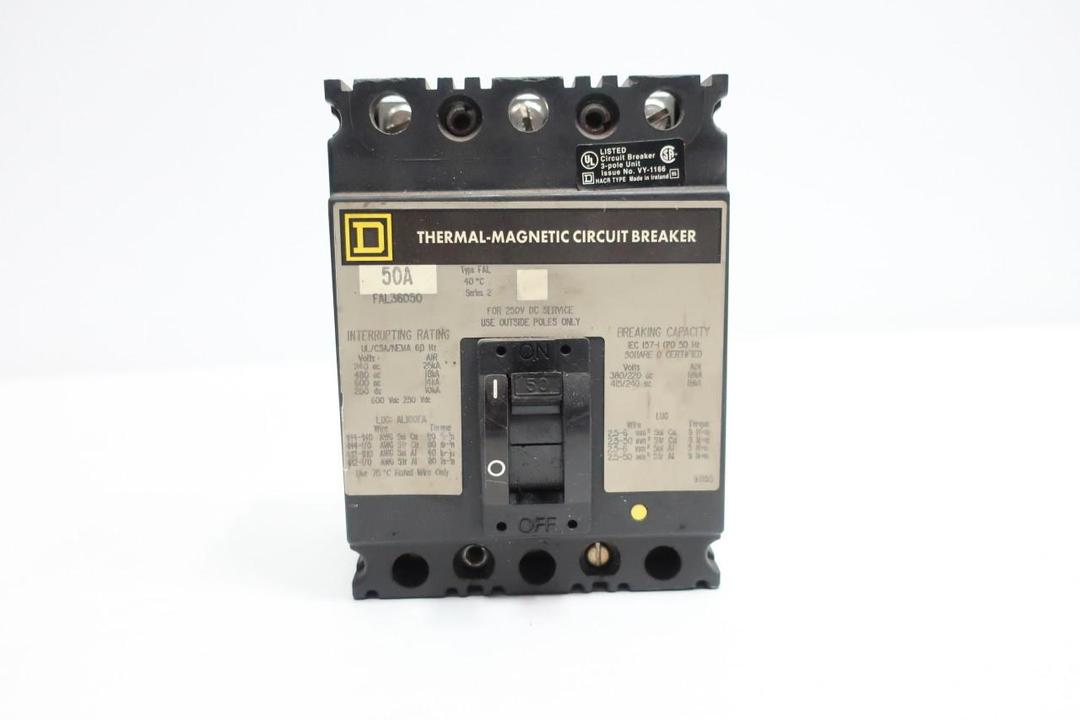 SQUARE D FAL36050 MOLDED CASE CIRCUIT BREAKER 3P 50A AMP 600V-AC 250V-DC
