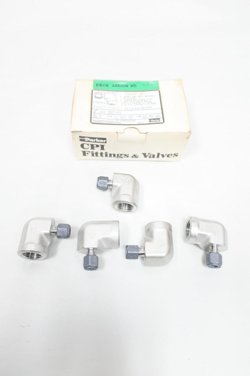 BOX OF 5 PARKER 4-8 DBZ-SS STAINLESS PIPE ELBOW 1/4IN TUBE X 1/2IN NPT