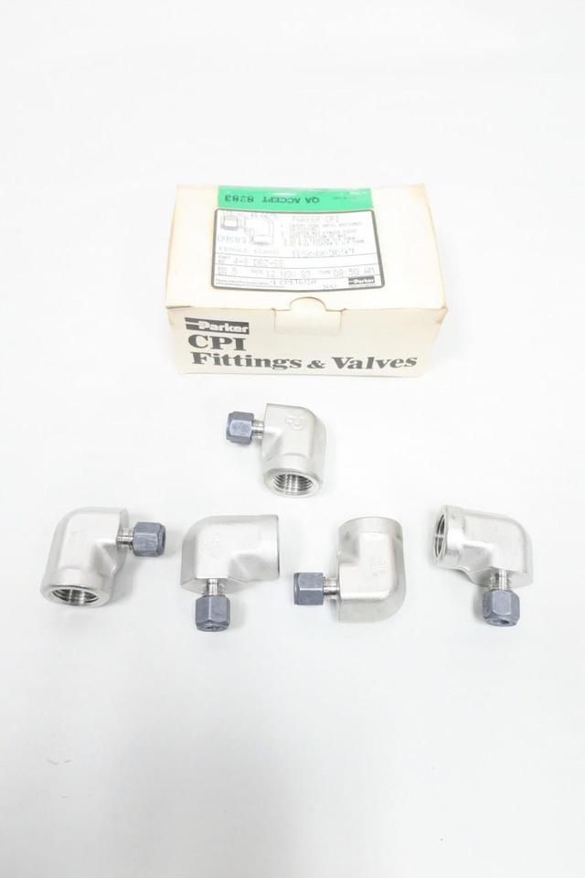 BOX OF 5 PARKER 4-8 DBZ-SS STAINLESS PIPE ELBOW 1/4IN TUBE X 1/2IN NPT