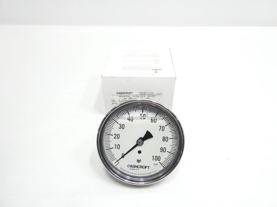 ASHCROFT 35-1009-AWL-02B-100# PRESSURE GAUGE 3-1/2IN 0-100PSI 1/4IN NPT