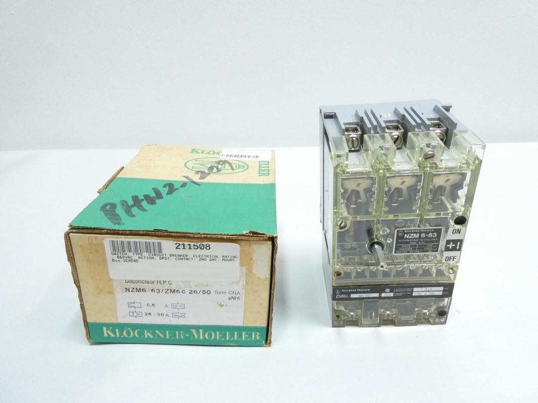 KLOCKNER MOELLER NZM6-63/ZM6C-26/50 CIRCUIT BREAKER 3P 26-50A AMP 600V-AC