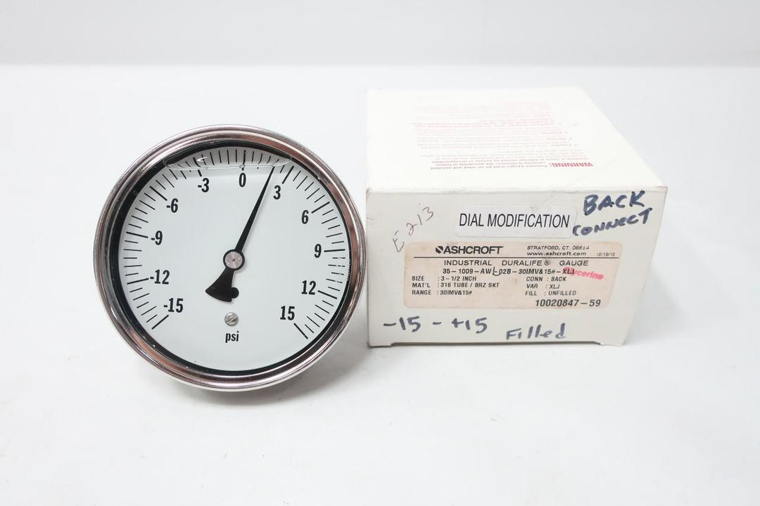 ASHCROFT 35-1009-AWL-02B-30IMV&15 PRESSURE GAUGE 3-1/2IN 1/4IN NPT -15-15PSI
