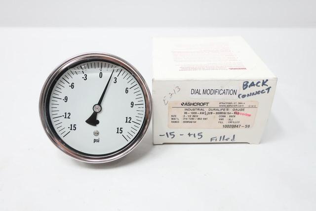 ASHCROFT 35-1009-AWL-02B-30IMV&15 PRESSURE GAUGE 3-1/2IN 1/4IN NPT -15-15PSI