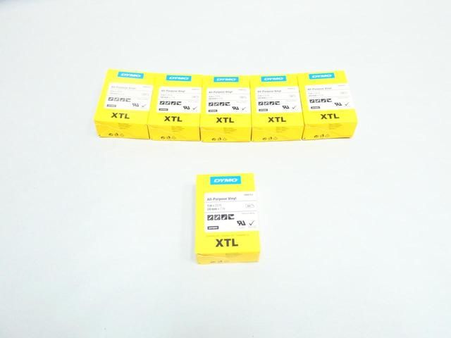 SET OF 6 DYMO 1868753 BLACK ON WHITE ALL-PURPOSE VINYL THERMAL LABELS