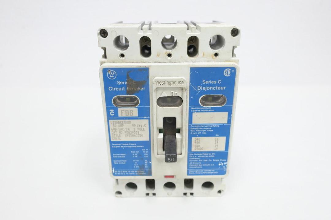 WESTINGHOUSE FDB3050S MOLDED CASE CIRCUIT BREAKER 3P 50A AMP 600V-AC