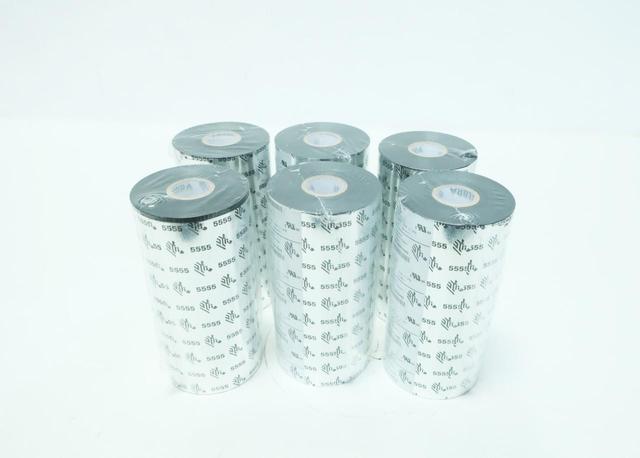 BOX OF 6 ZEBRA 05555BK15445 6.06IN X 1476FT BLACK WAX / RESIN THERMAL RIBBON