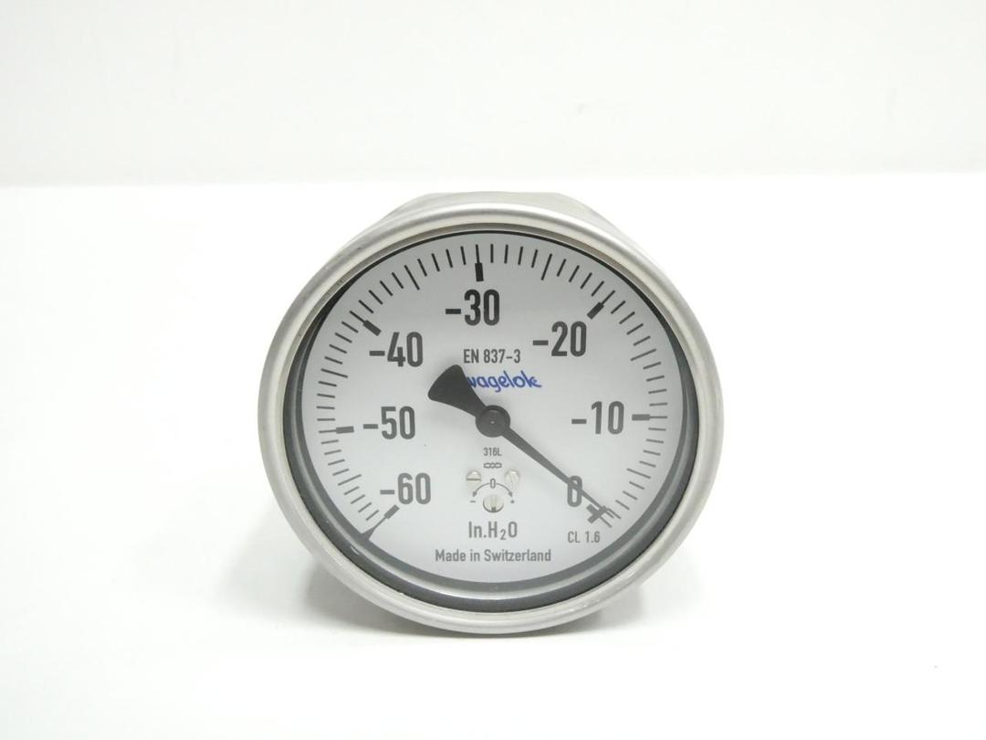 SWAGELOK EN837-3 PRESSURE GAUGE 1/4IN NPT -60-0IN-H2O