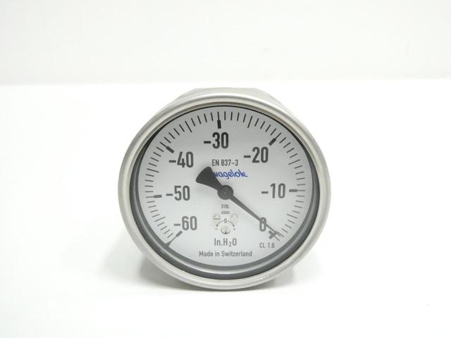 SWAGELOK EN837-3 PRESSURE GAUGE 1/4IN NPT -60-0IN-H2O