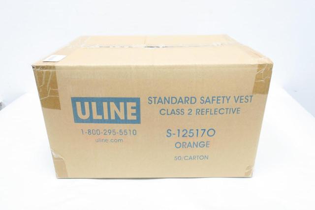 BOX OF 50 ULINE S-12517O-L ANSI CLASS 2 HI VIS ORANGE SAFETY VEST