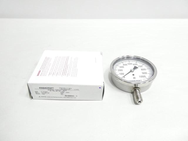 ASHCROFT 35-1009-SW-02L-1000# PRESSURE GAUGE 3-1/2IN 0-1000PSI 1/4IN NPT