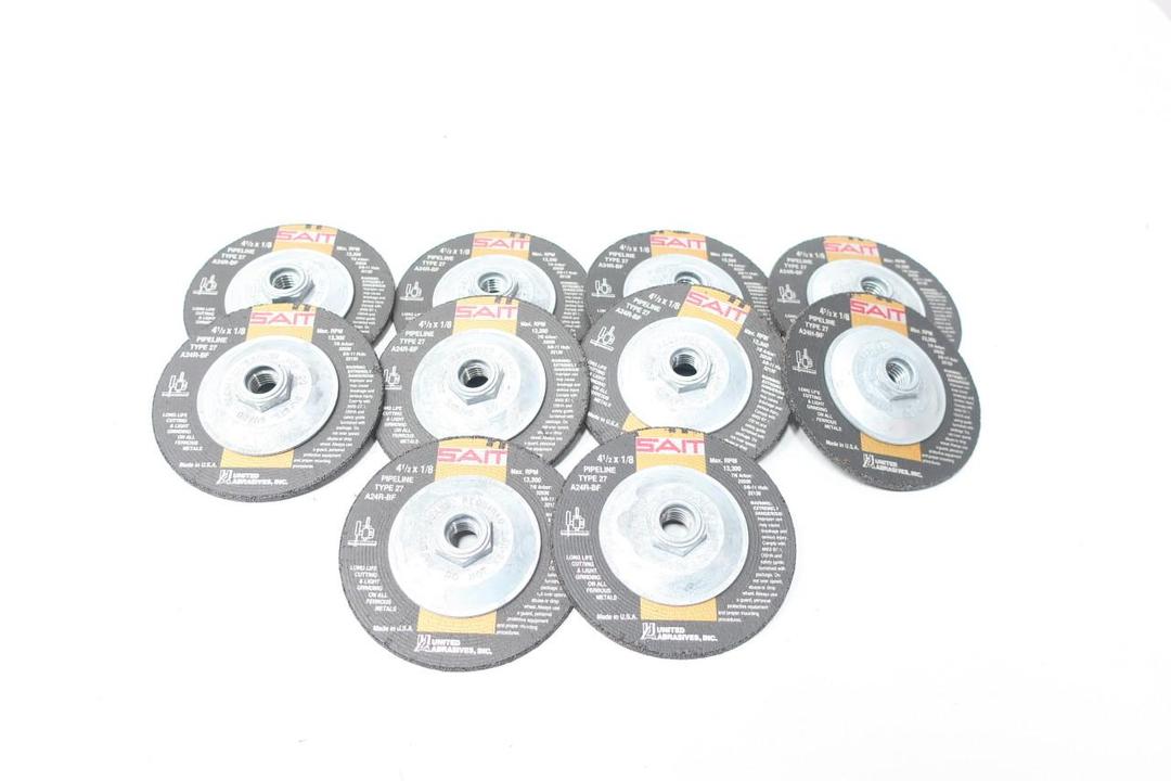 BOX OF 10 UNITED ABRASIVES 22130 CUTTING WHEEL 4-1/2IN X 1/8IN X 5/8-11