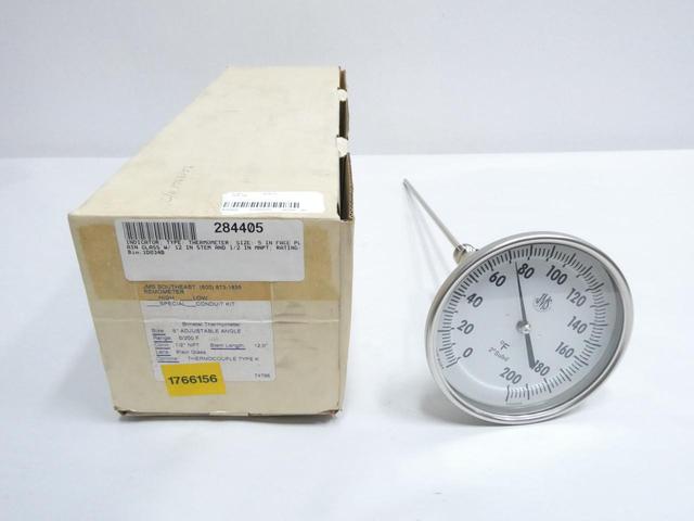 JMS CR5204D BIMETAL THERMOMETER 0-200F 5IN 12IN 1/2IN NPT