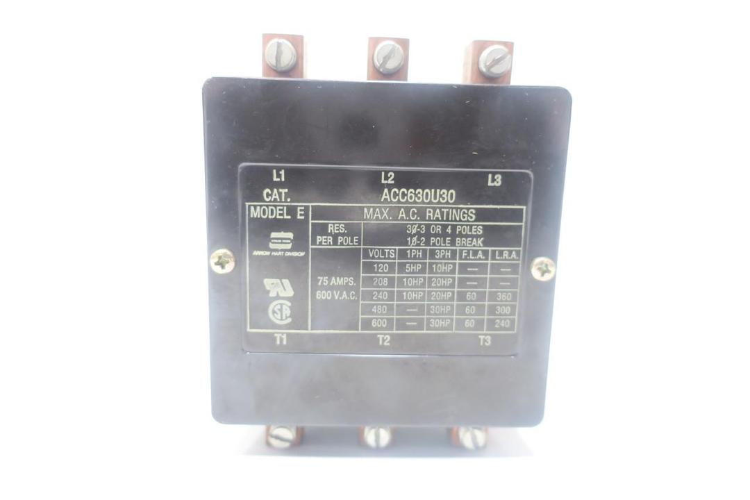 ARROW-HART ACC630U30 MAGNETIC CONTACTOR 208-240V-AC 75A AMP 30HP