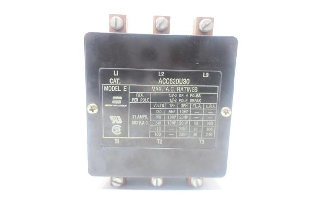 ARROW-HART ACC630U30 MAGNETIC CONTACTOR 208-240V-AC 75A AMP 30HP