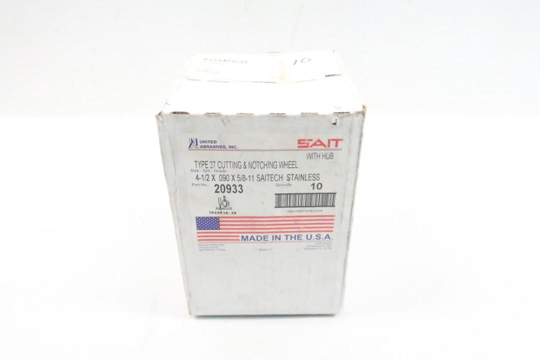 BOX OF 10 SAIT TYPE 27 20933 CUT-OFF WHEEL 4-1/2IN 0.09IN 5/8-11